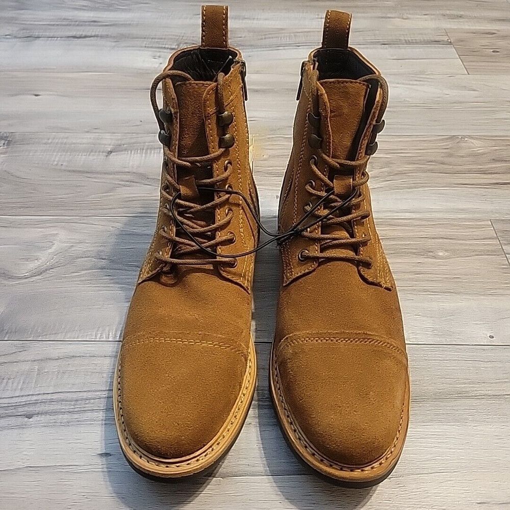 Frye Russell‎ Boots Mens 10M Brown Suede Leather Lace-Up Zip Side Stylish NEW